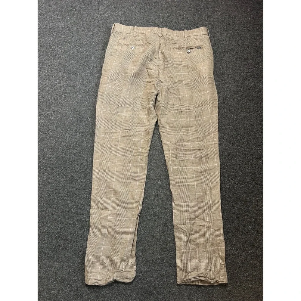 Polo Golf Ralph‎ Lauren Linen Blend Pants Brown Glen Plaid Mens 34x32 Tailored